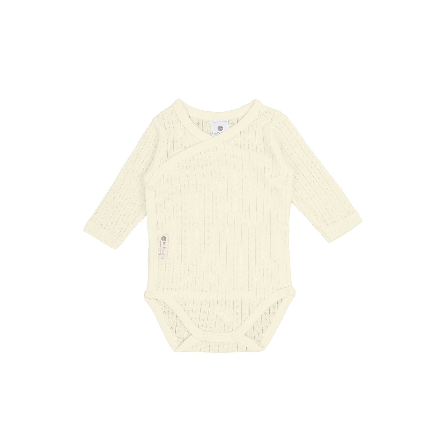 Body incrociato manica lunga cotone bio pointelle, Ecru