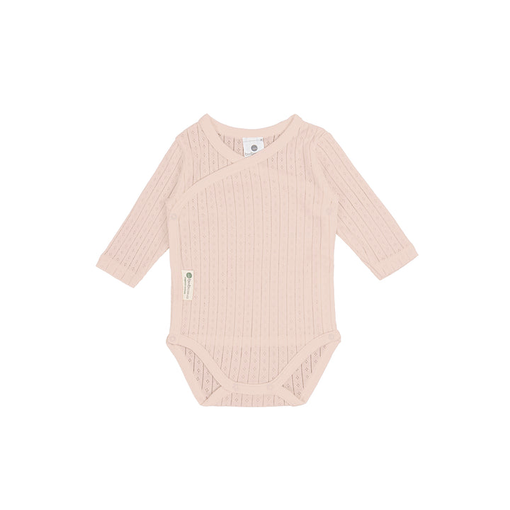 Body incrociato manica lunga cotone bio pointelle, Rosa