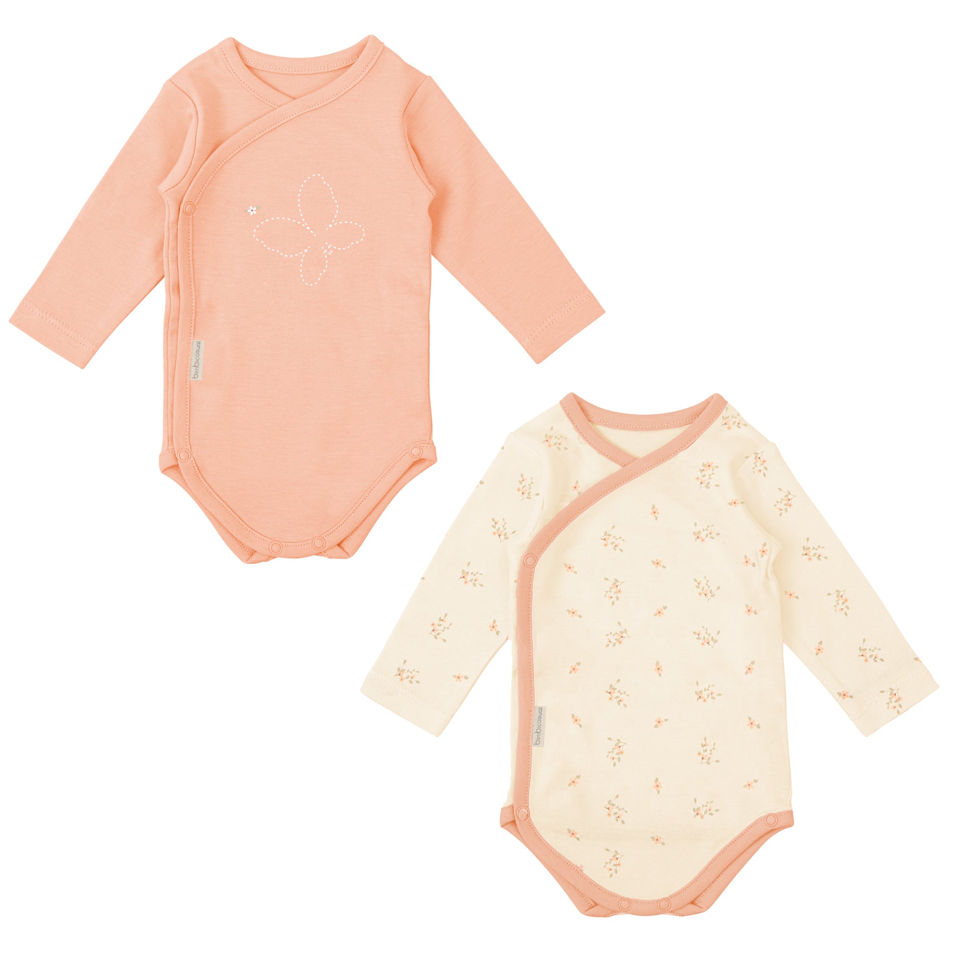 Body neonato manica lunga bambù cotone bio Dalia, Set di 2