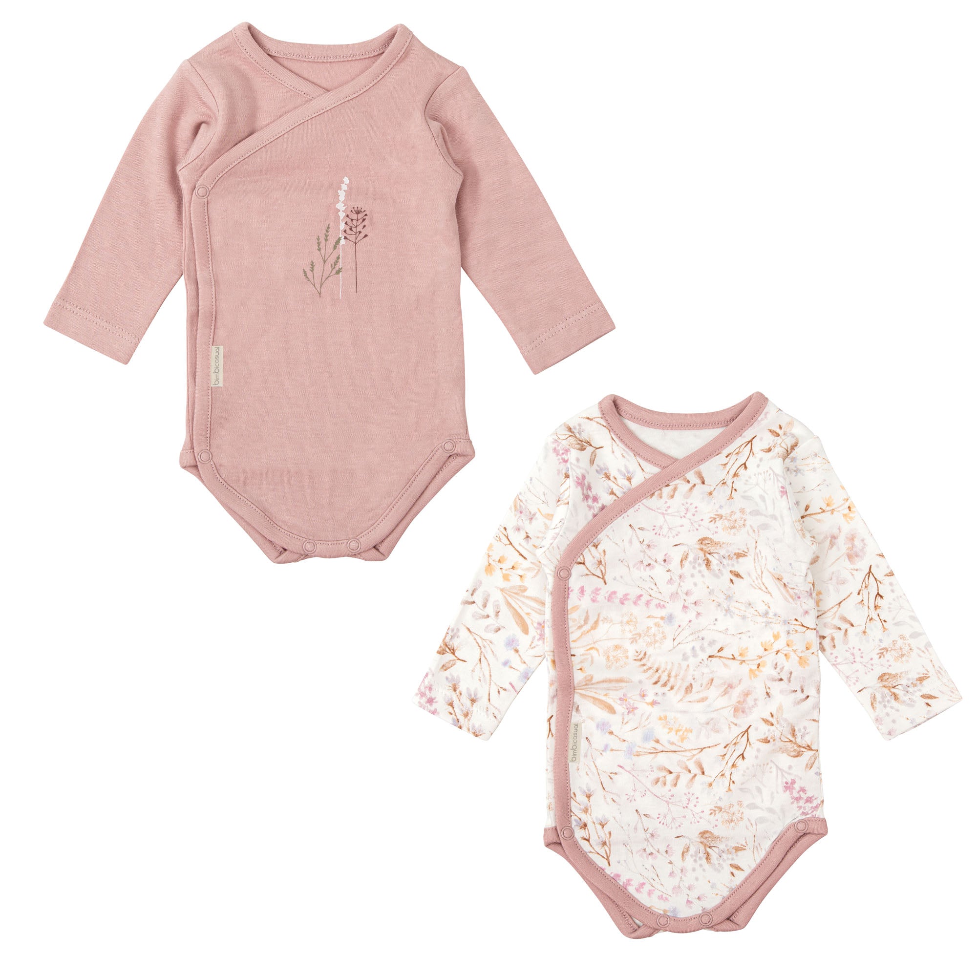 Niza Organic Cotton Bamboo Long Sleeve Baby Bodysuit, Set of 2