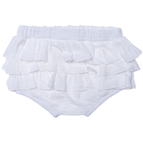 Bloomer Diaper Cover with Ruffle, White