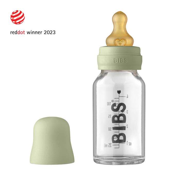 Biberon in vetro Bibs 110ml, Sage | Baby Glass Bottle Set