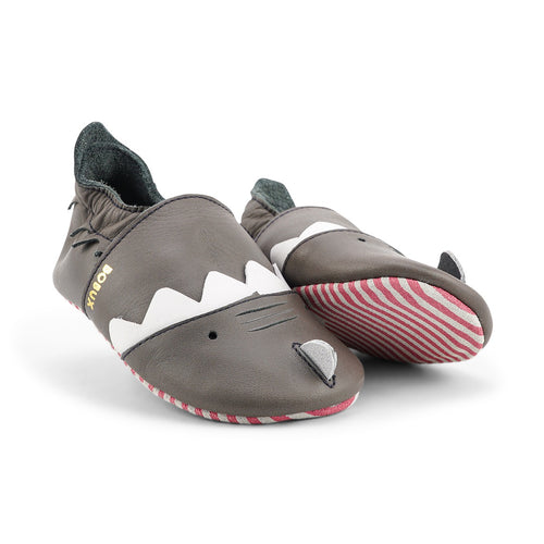 Babbucce in pelle morbida, Fin charcoal | Bobux soft sole