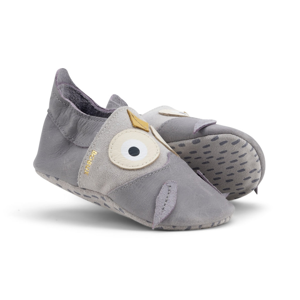 Babbucce in pelle morbida, Hootie grey | Bobux soft sole