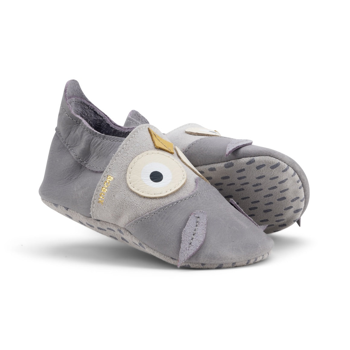 Babbucce in pelle morbida, Hootie grey | Bobux soft sole