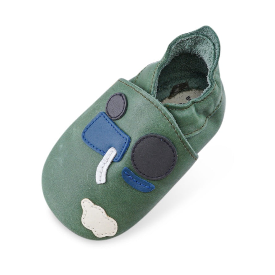 Soft leather slippers, Tracks olive