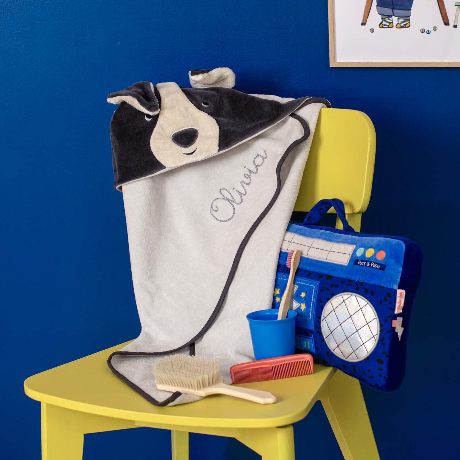Accappatoio da bagno neonato, cane Puce