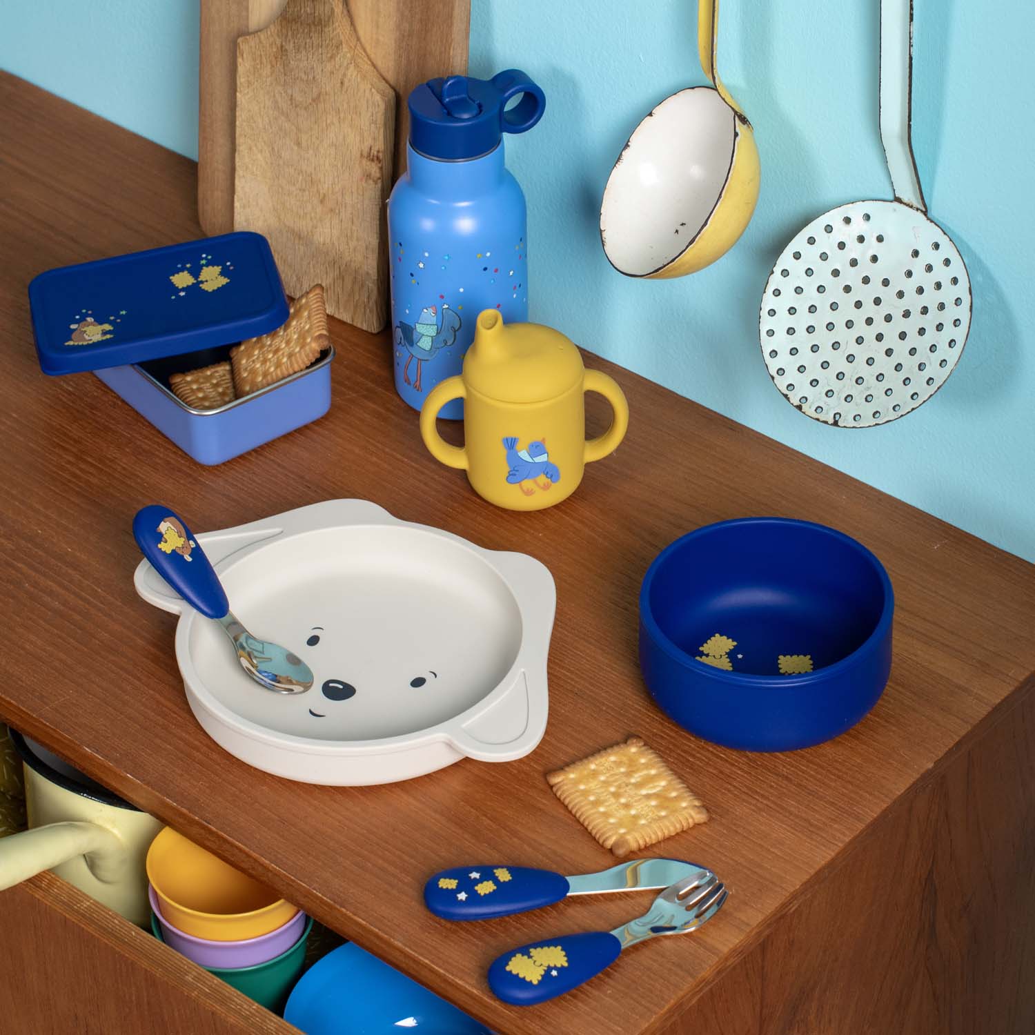 Set posate in silicone e acciaio inox, Puce e Pilou