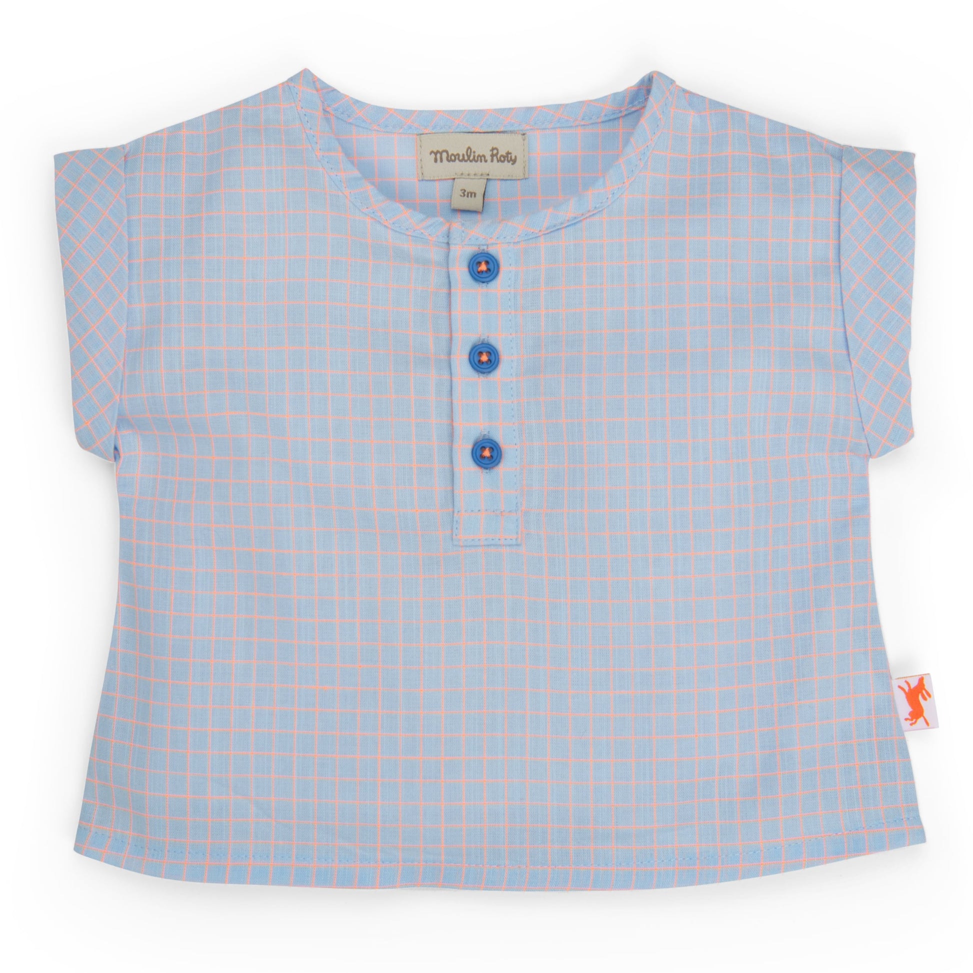 Camicetta in cotone blu quadretti, Loris