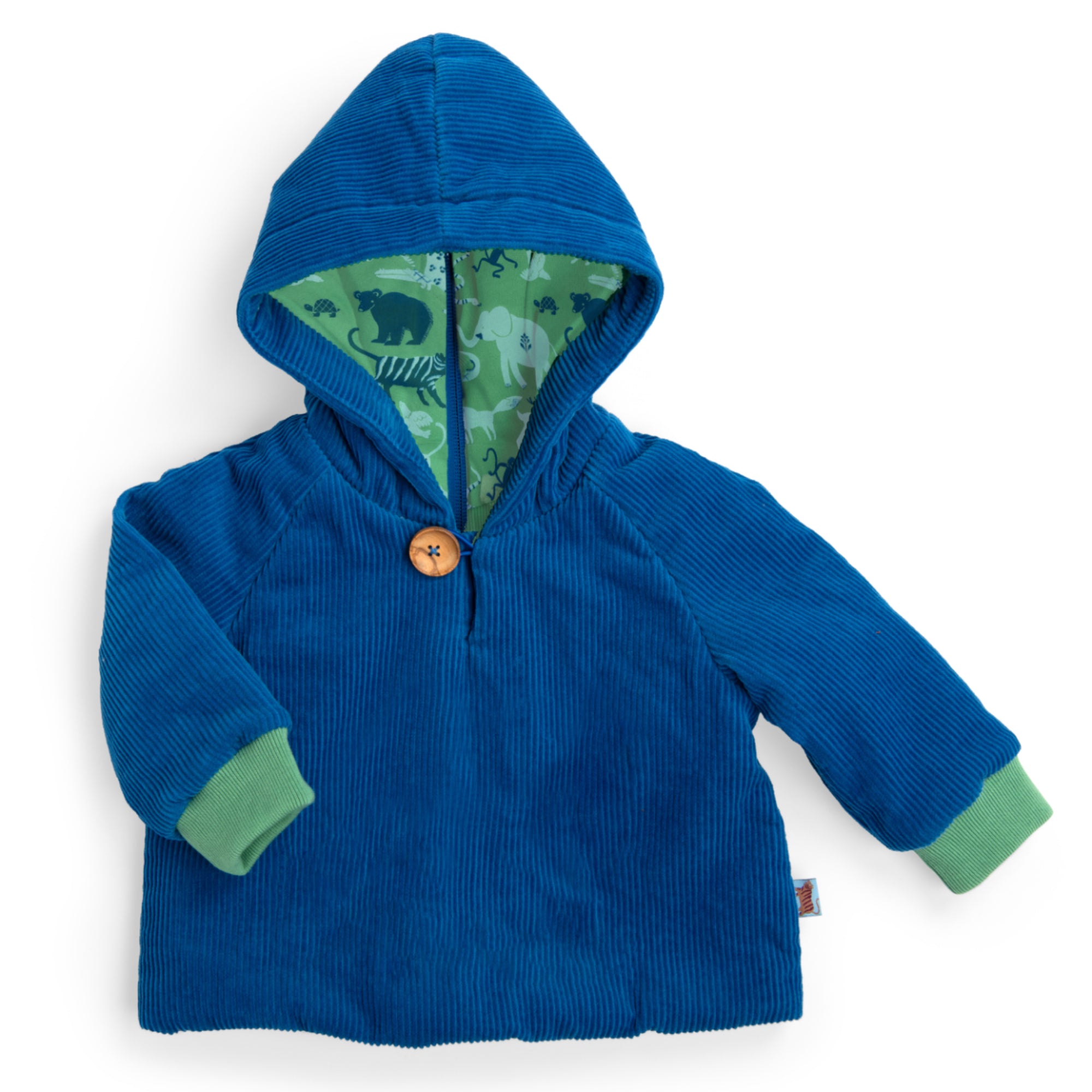 Blue corduroy coat with hood, Matteo