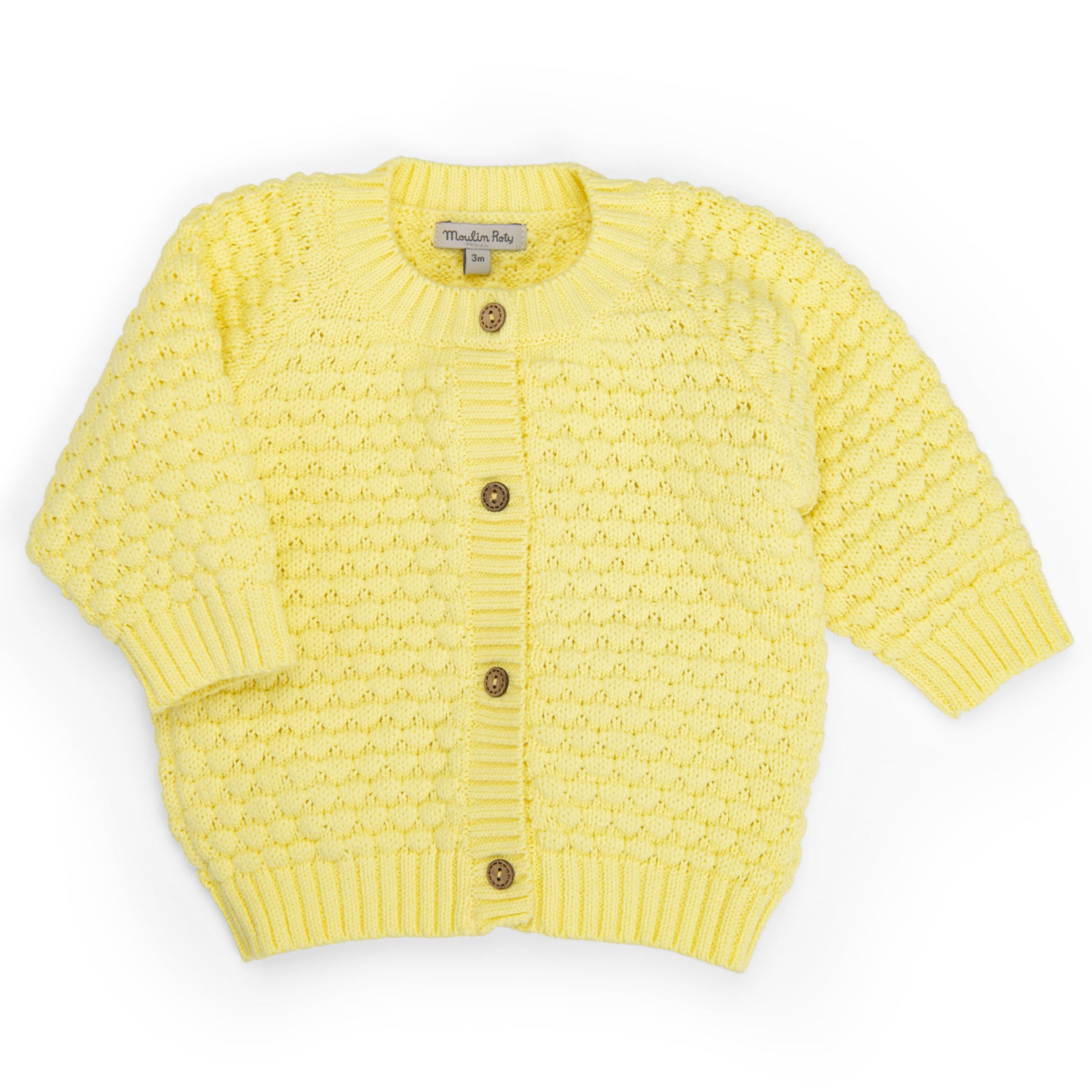Cardigan in maglia cotone bio giallo, Lumiere