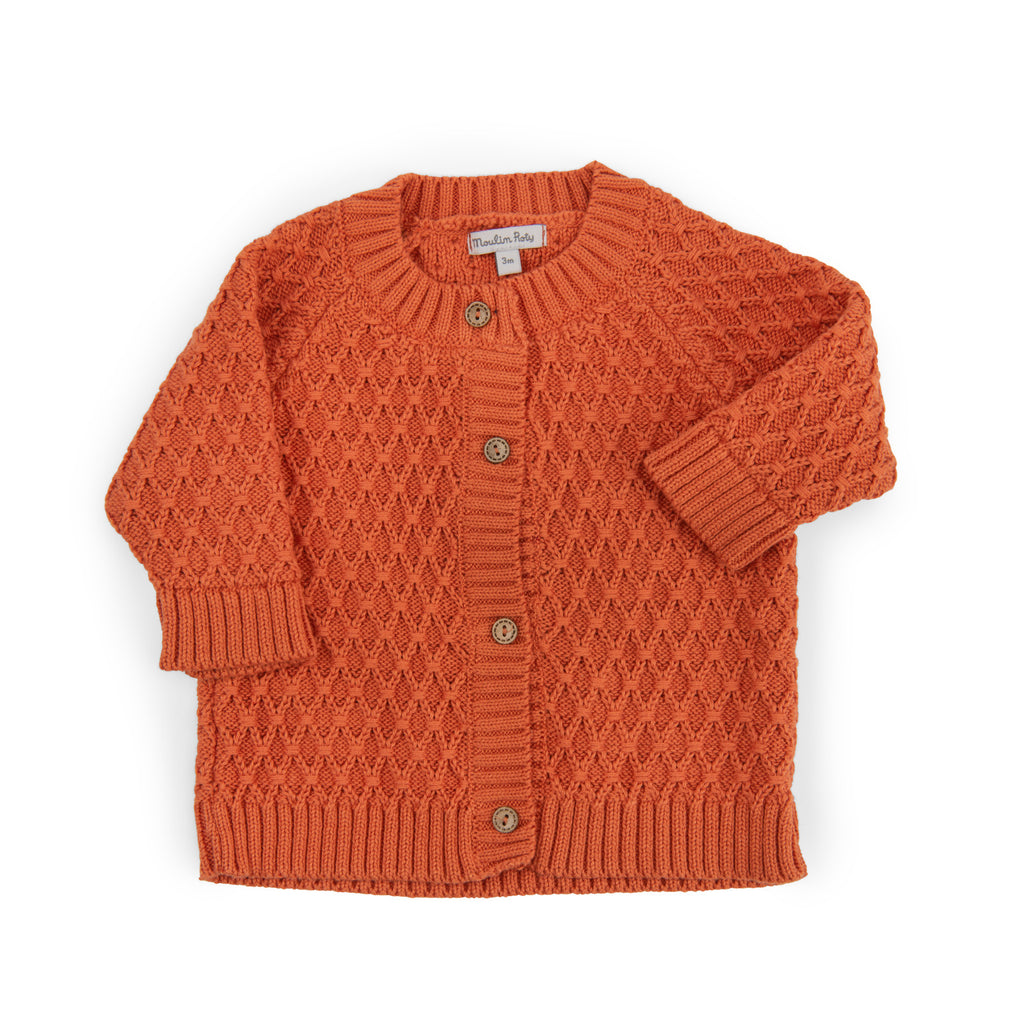 Cardigan in maglia di cotone terracotta, Nolwenn