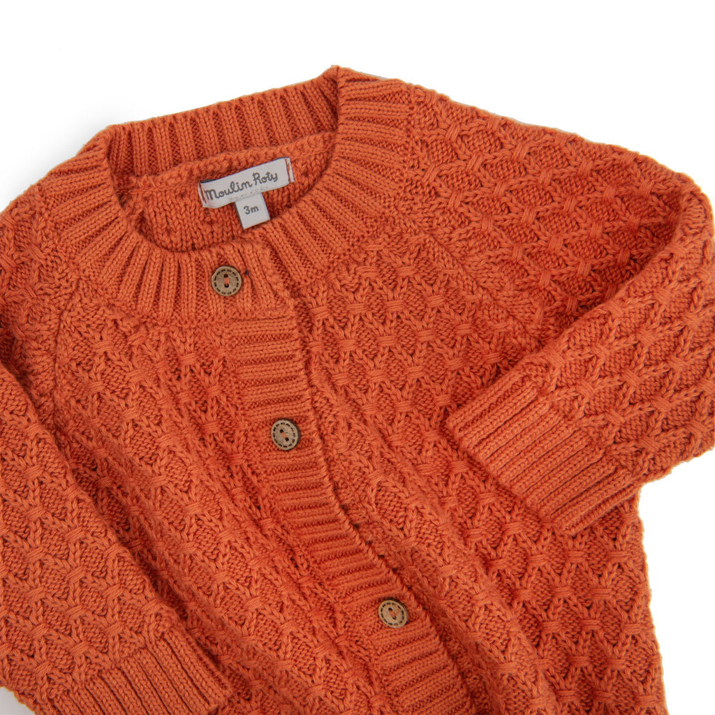 Cardigan in maglia di cotone terracotta, Nolwenn