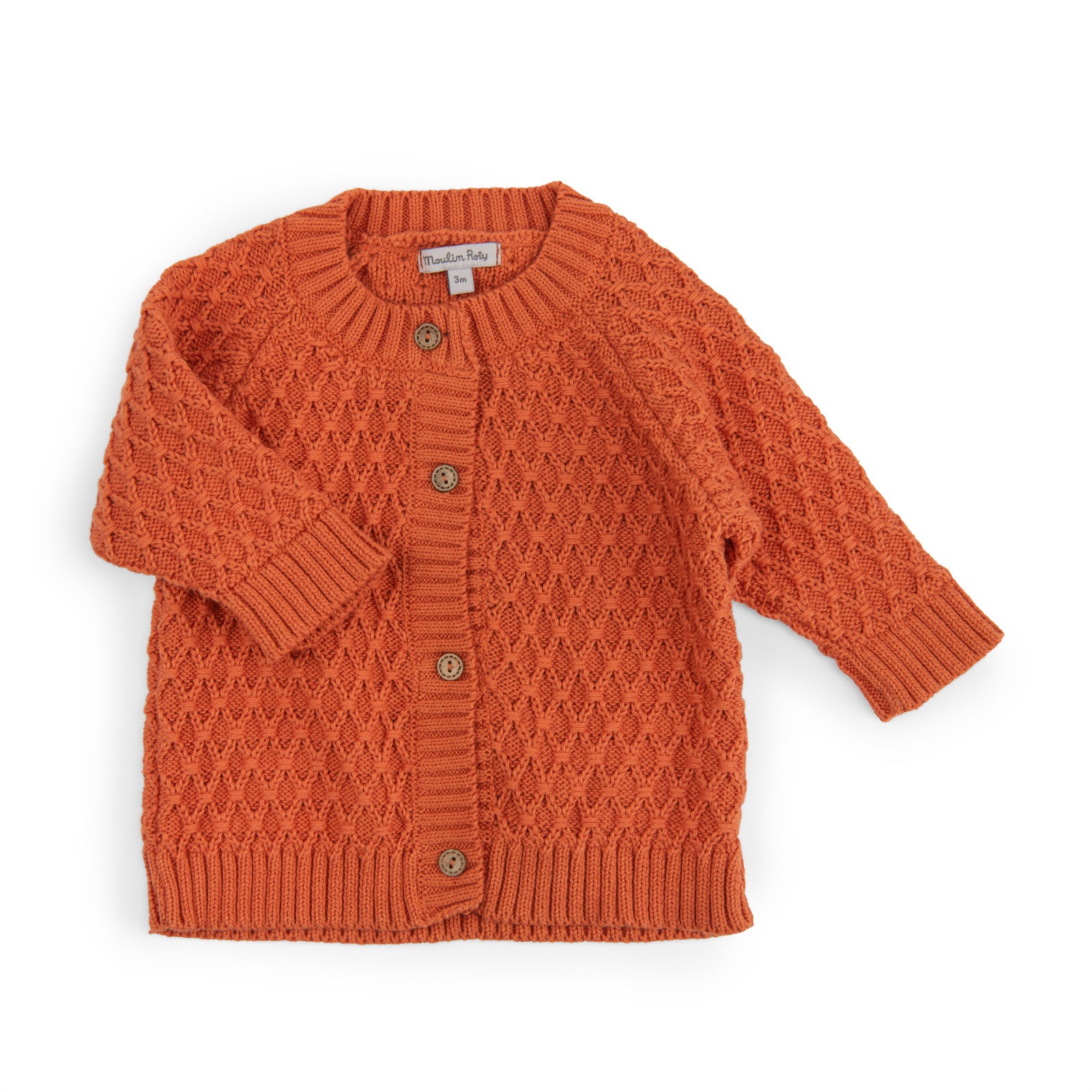 Terracotta cotton knit cardigan, Nolwenn