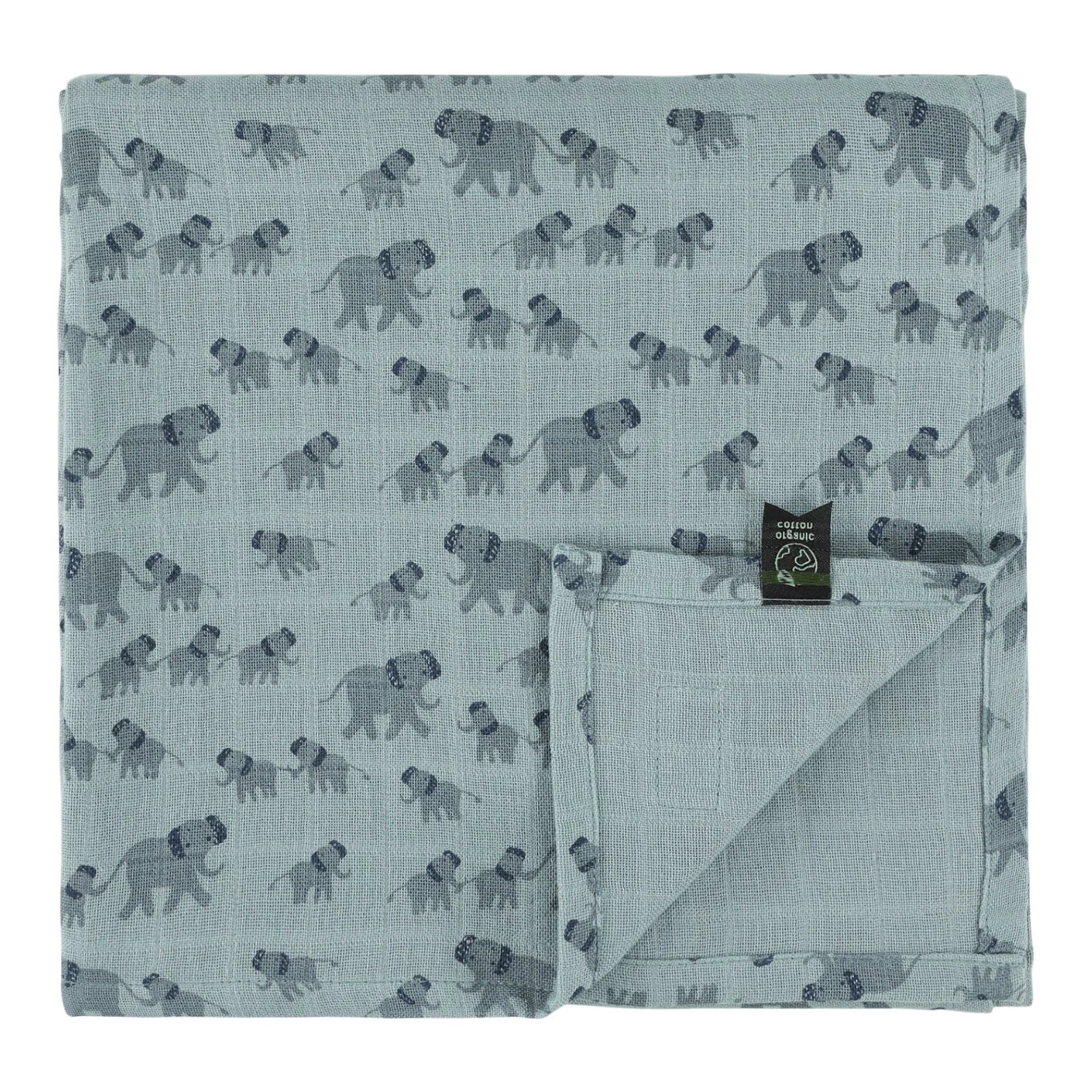 Copertina mussola in cotone organico, Elefanti blu