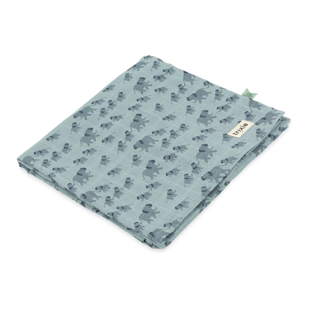 Couverture en mousseline de coton biologique, Éléphants bleus