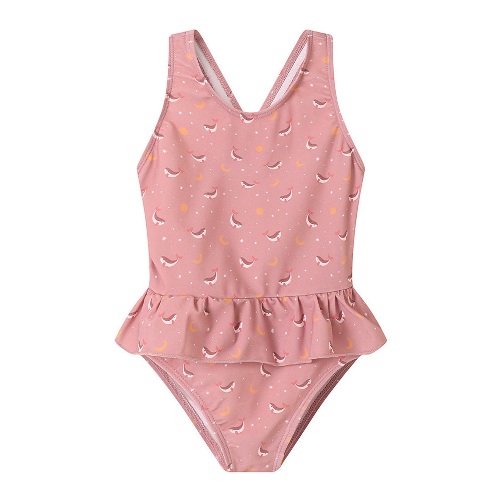 One-piece swimsuit with ruffles 2-6 years, Pink whale