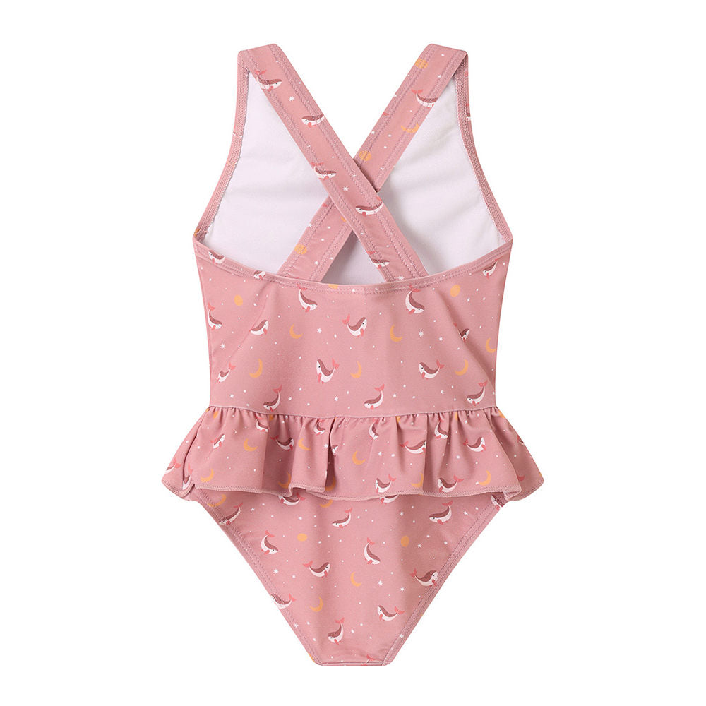One-piece swimsuit with ruffles 2-6 years, Pink whale