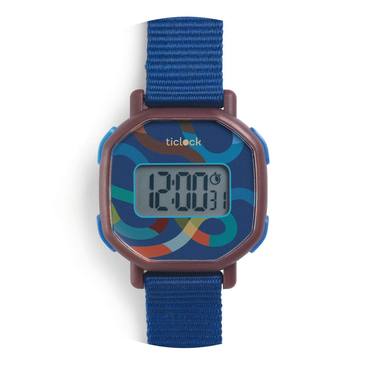 Orologio digitale per bambini Blue volute di Djeco, blu scuro con motivi colorati