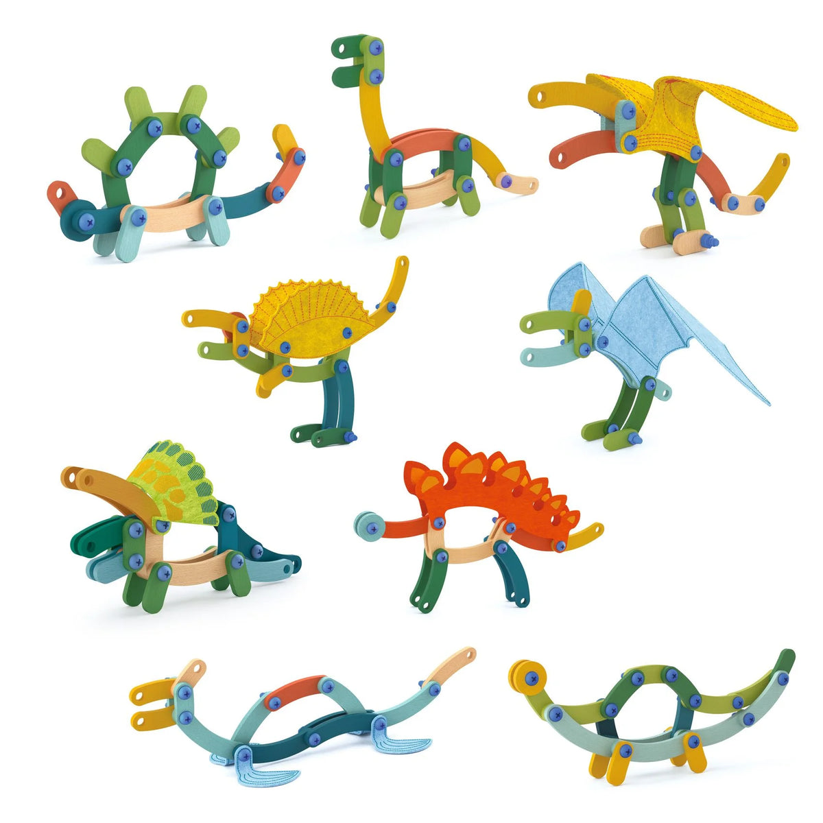Wood and felt construction set, Buildo Dinos