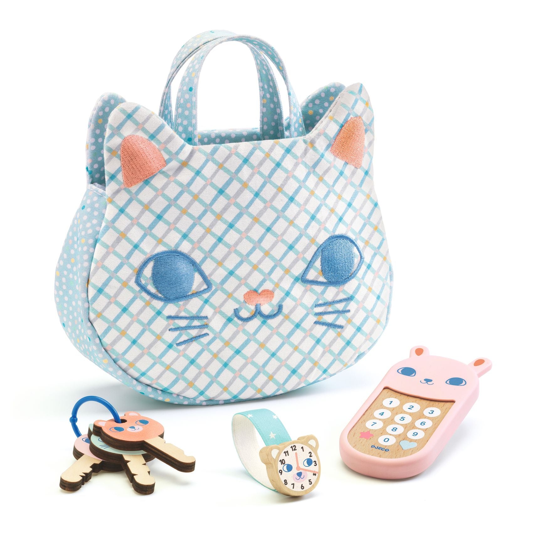 Borsa con accessori in legno, Gattino