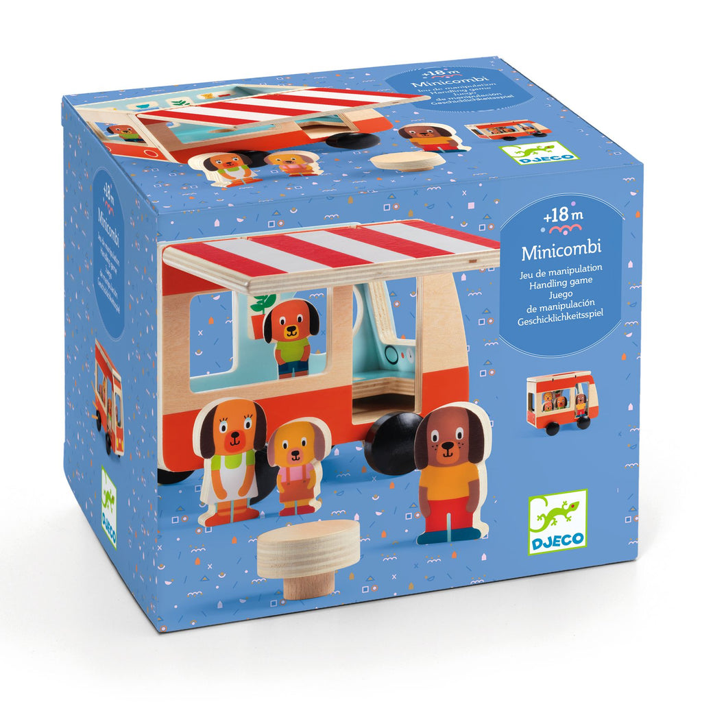 Wooden camper van with characters, Minicombi