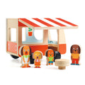 Wooden camper van with characters, Minicombi