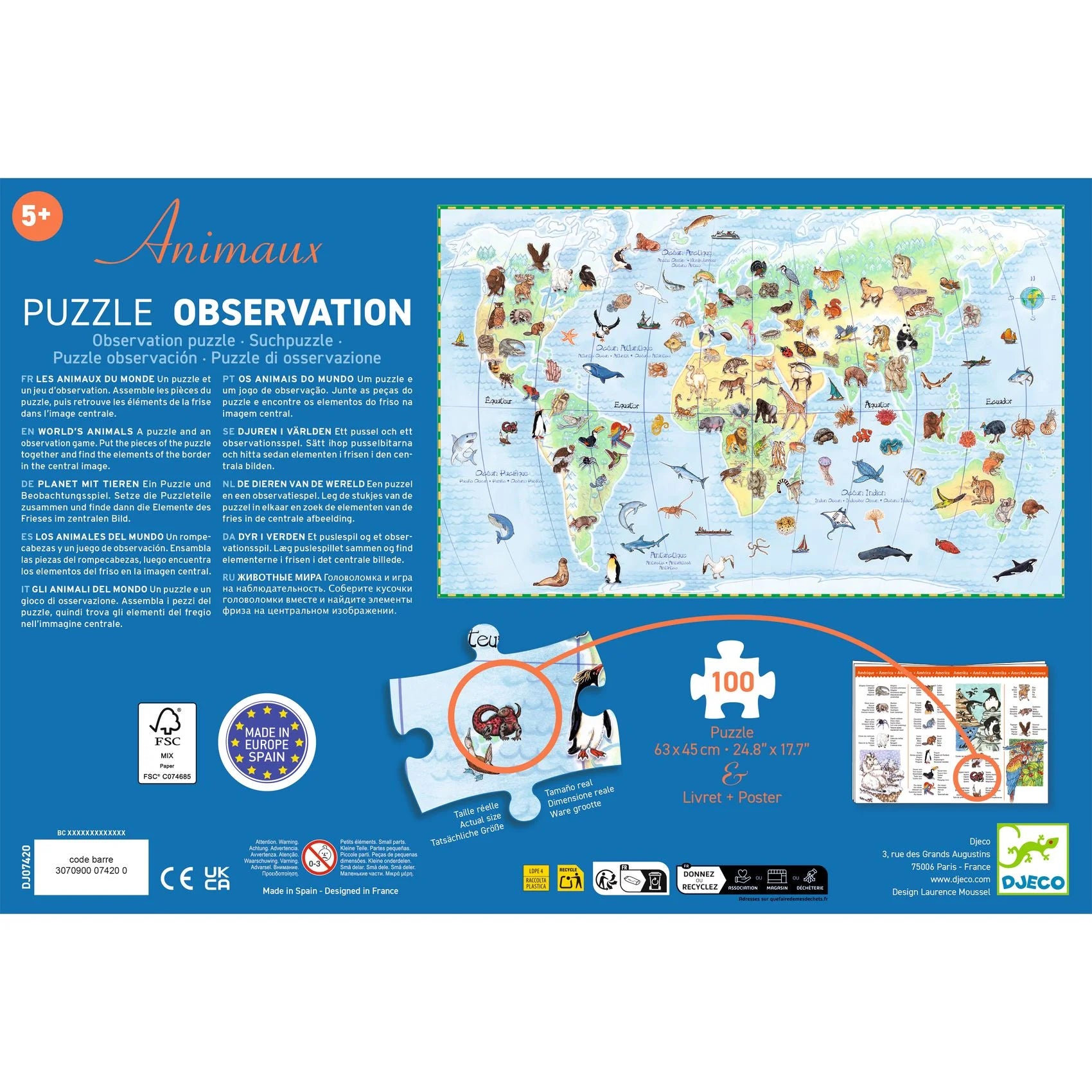 Puzzle osservazione, Gli animali del mondo - 100 pezzi