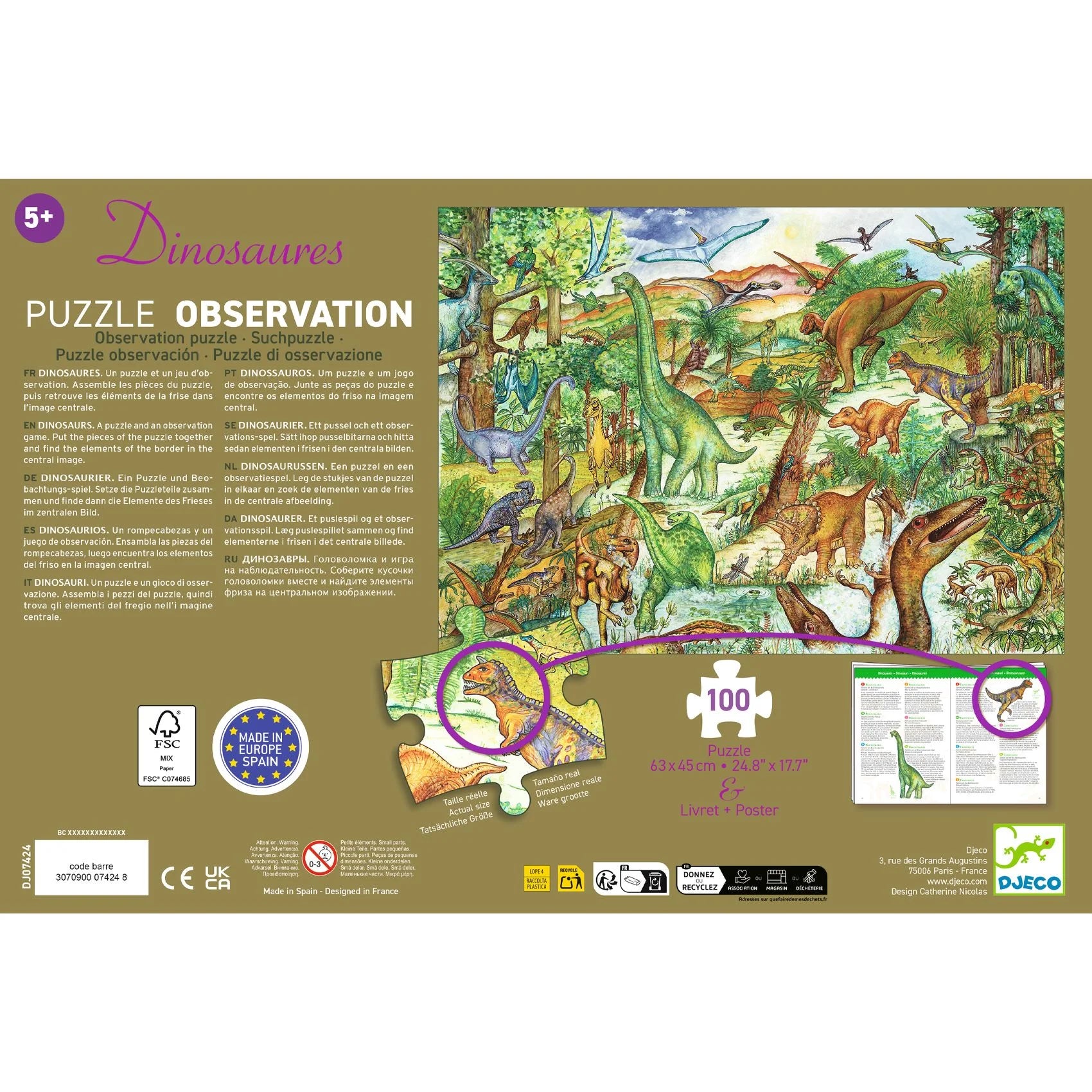 Observation puzzle, Dinosaurs - 100 pieces