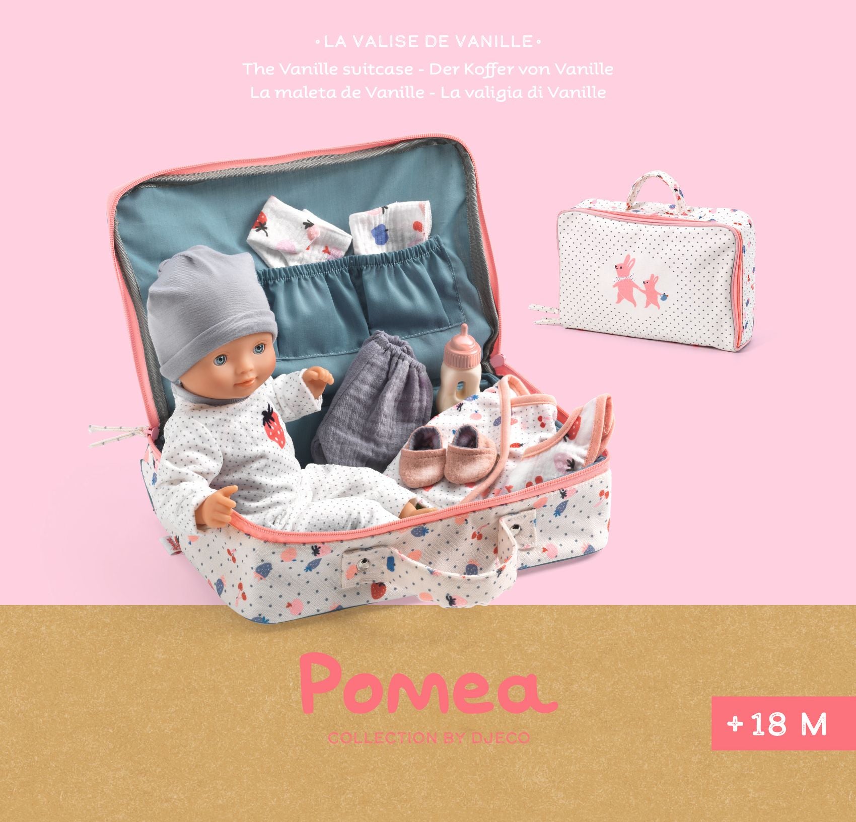 Bambola bebè, valigia e accessori, Pomea Vanille