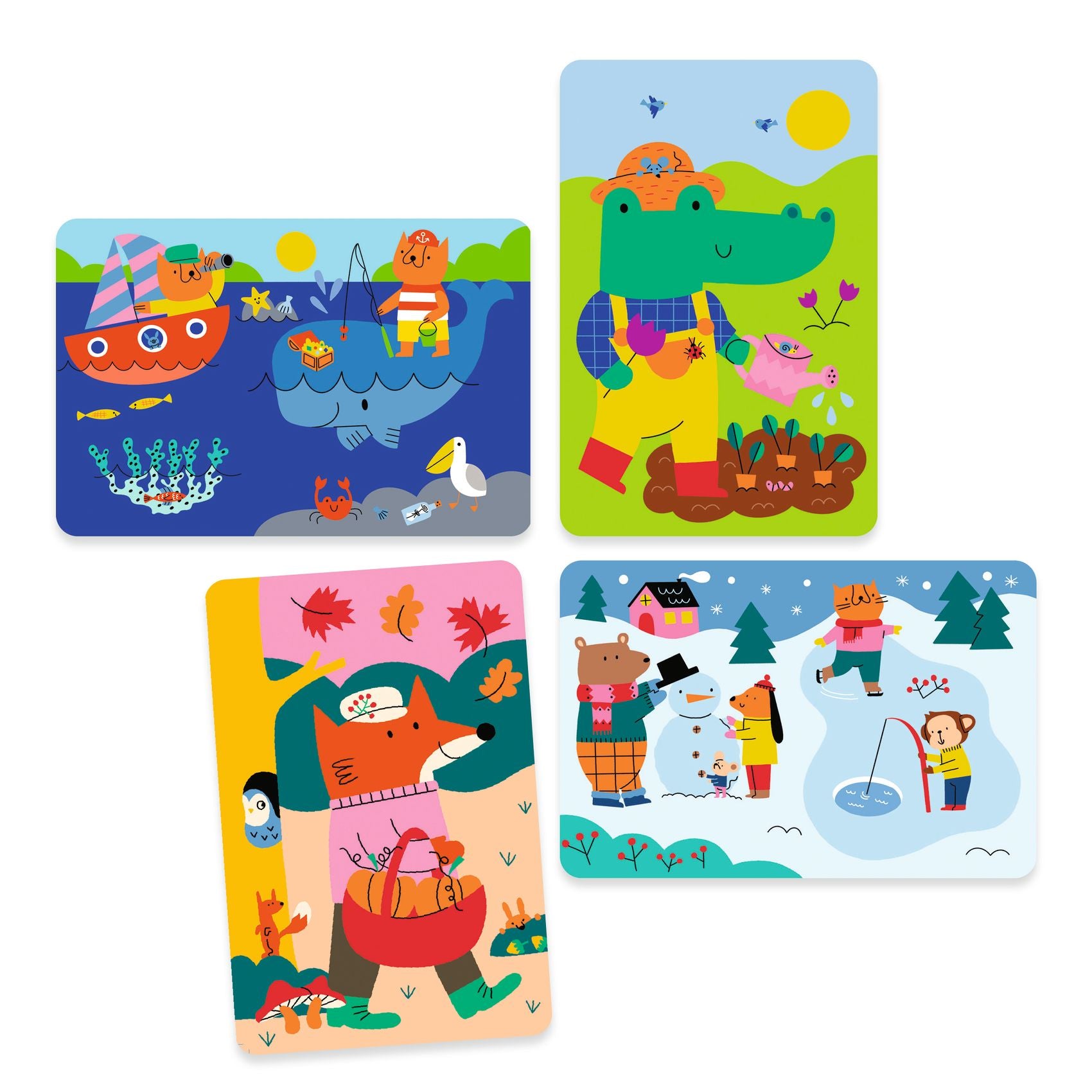 Magical drawings to color with water Four seasons