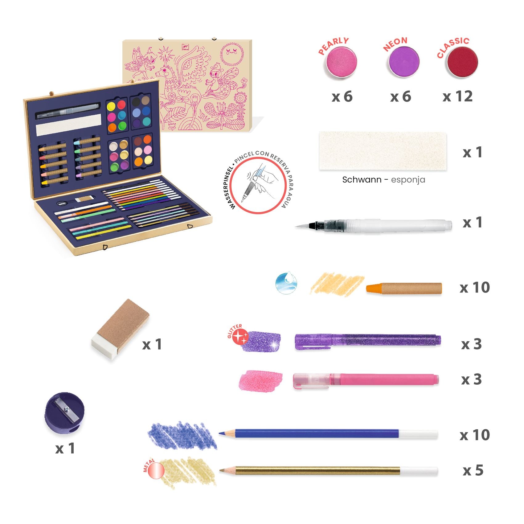 Djeco | Scatola di colori con 60 pezzi, Sparkling Box