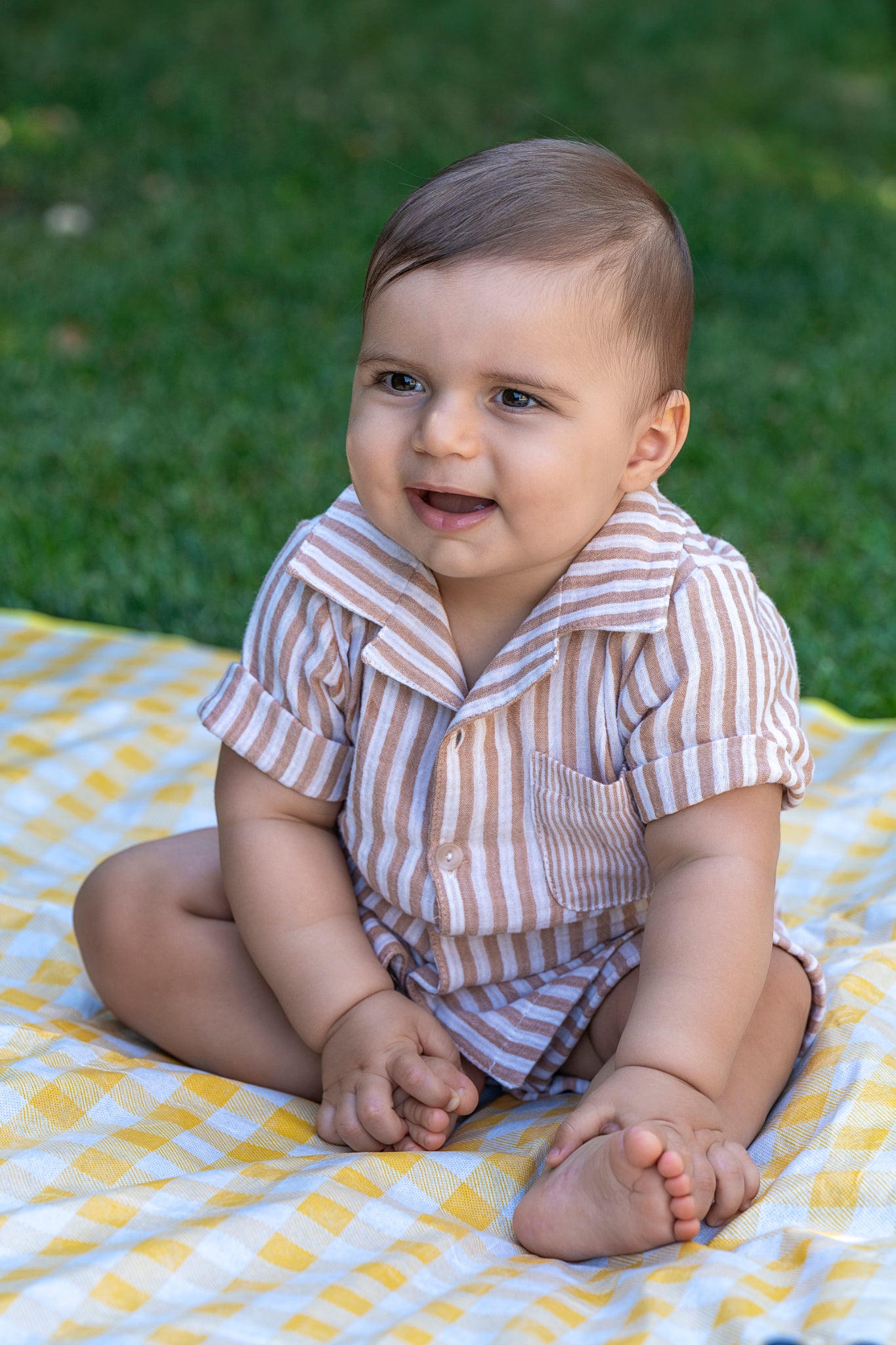 Completo camicia e bermuda Righe caramel