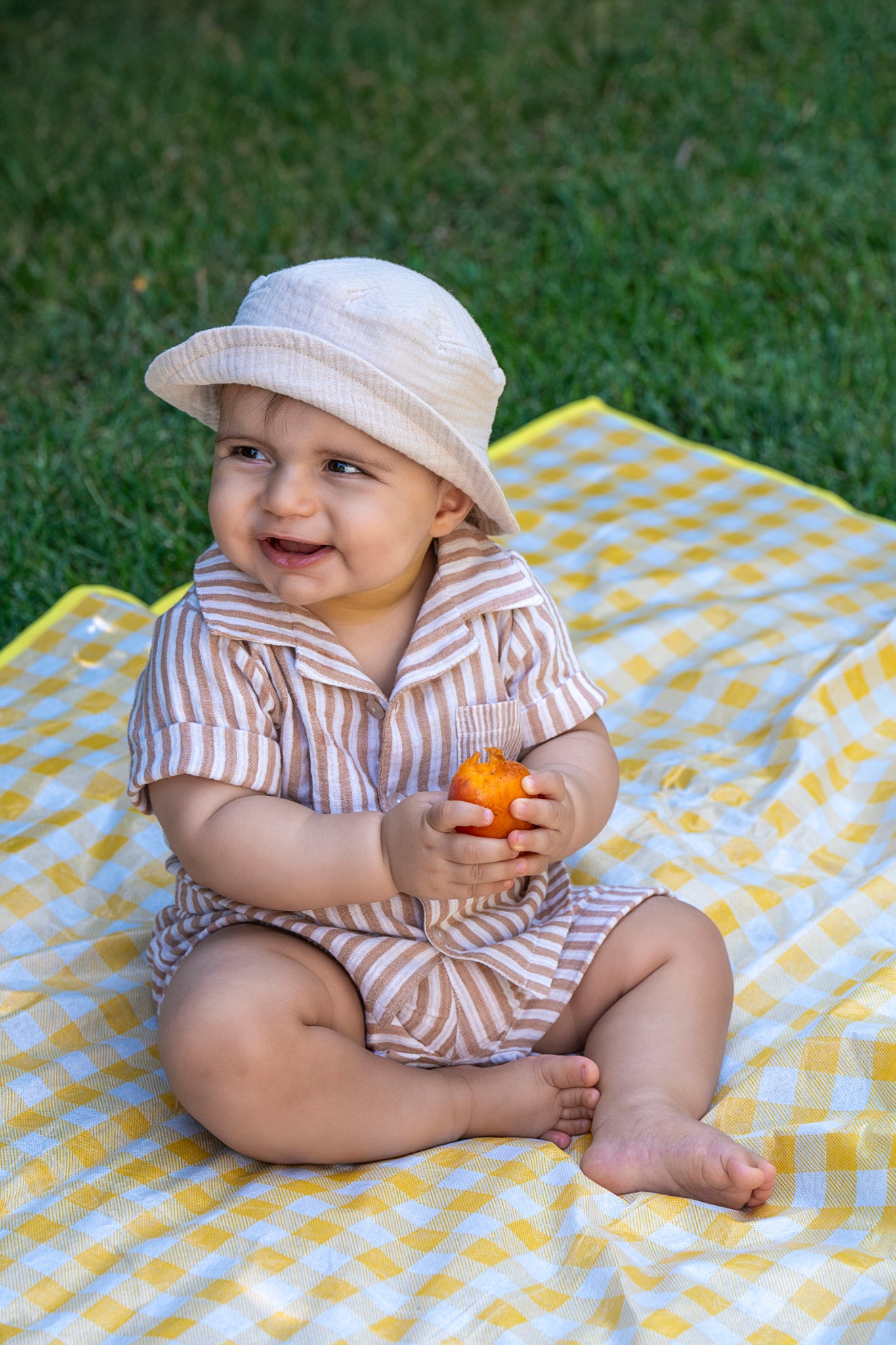 Completo camicia e bermuda Righe caramel