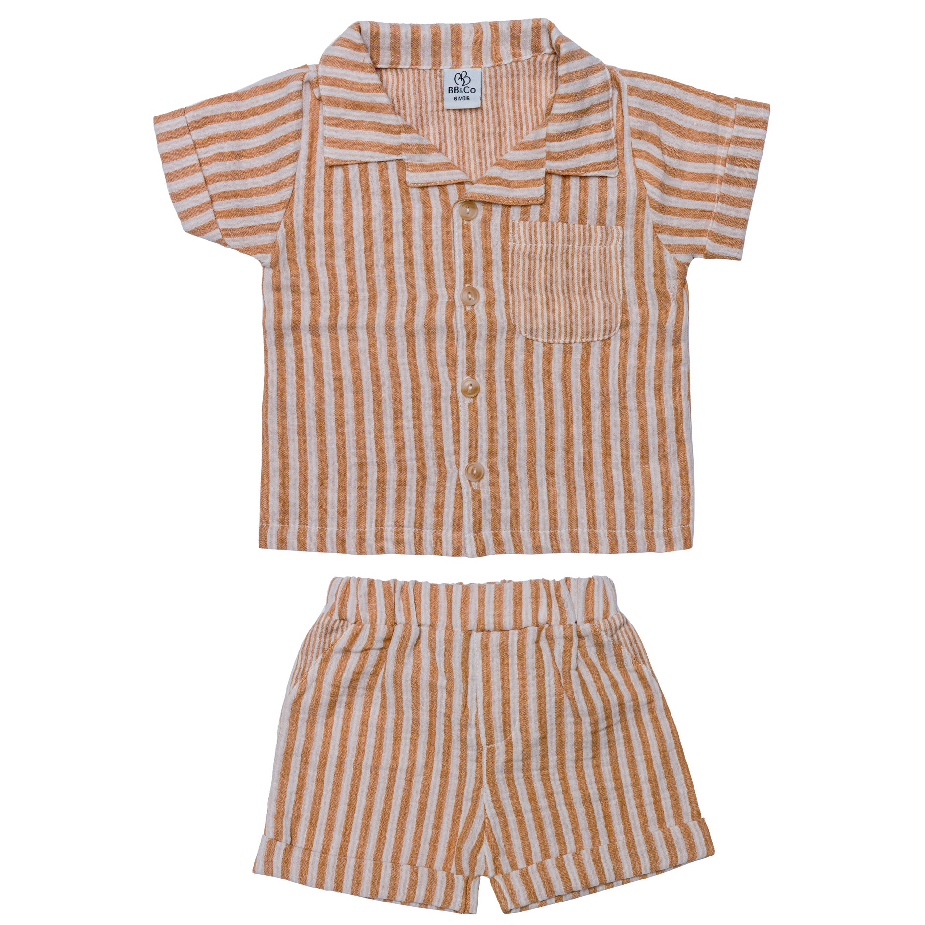 Completo camicia e bermuda Righe caramel