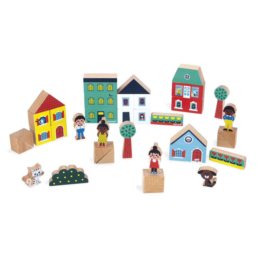 Set di 36 cubi in legno Cross Roads – Città