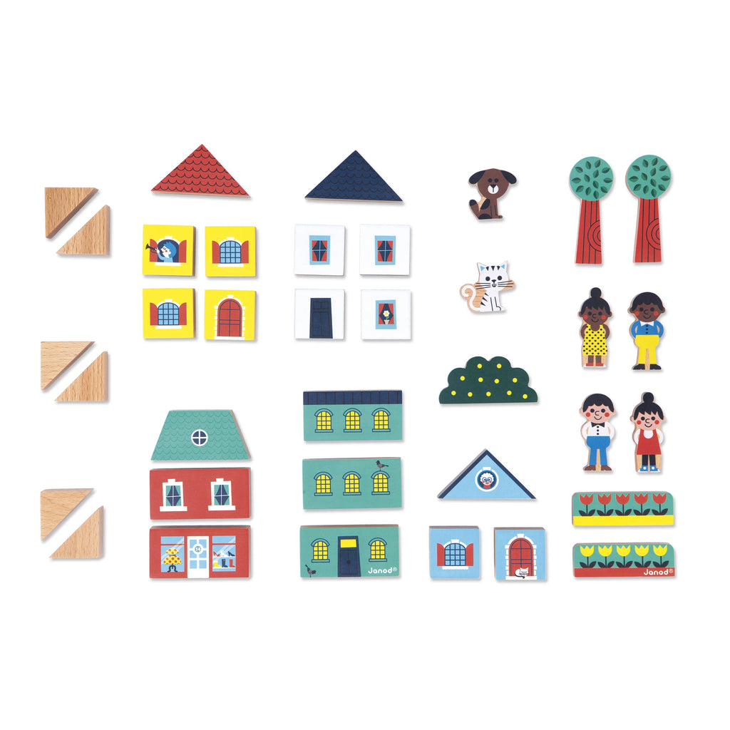 Set di 36 cubi in legno Cross Roads – Città