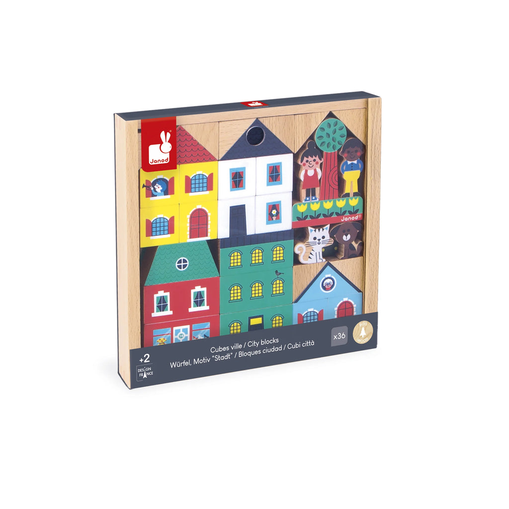 Set di 36 cubi in legno Cross Roads – Città