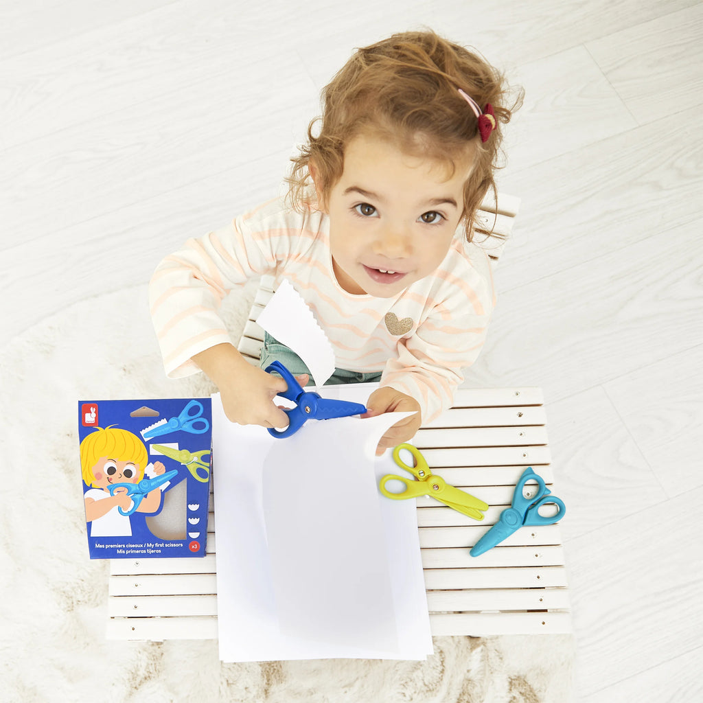 Set 3 forbici per bambini - dritto, zig-zag e arrotondato