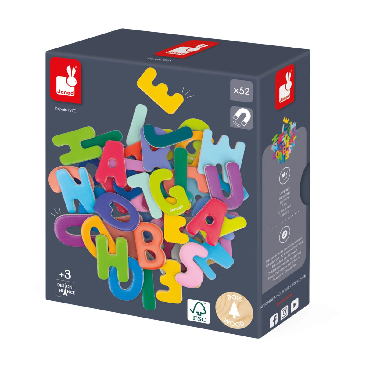 Alphabet magnétique en bois – 52 lettres