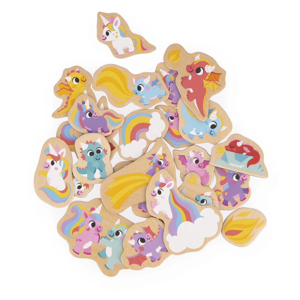 Wooden Unicorn & Dragon Magnets – 24 Pieces
