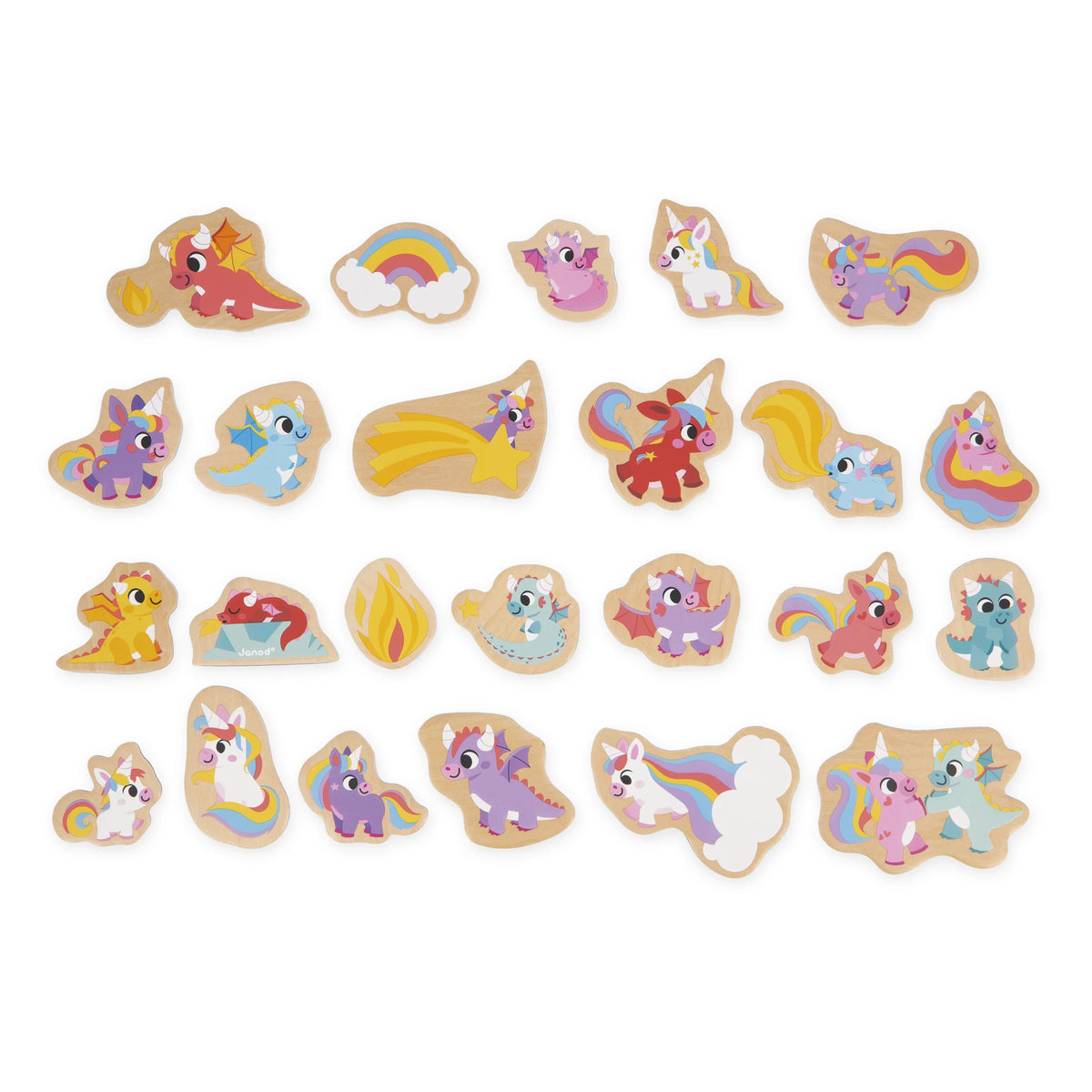Wooden Unicorn & Dragon Magnets – 24 Pieces