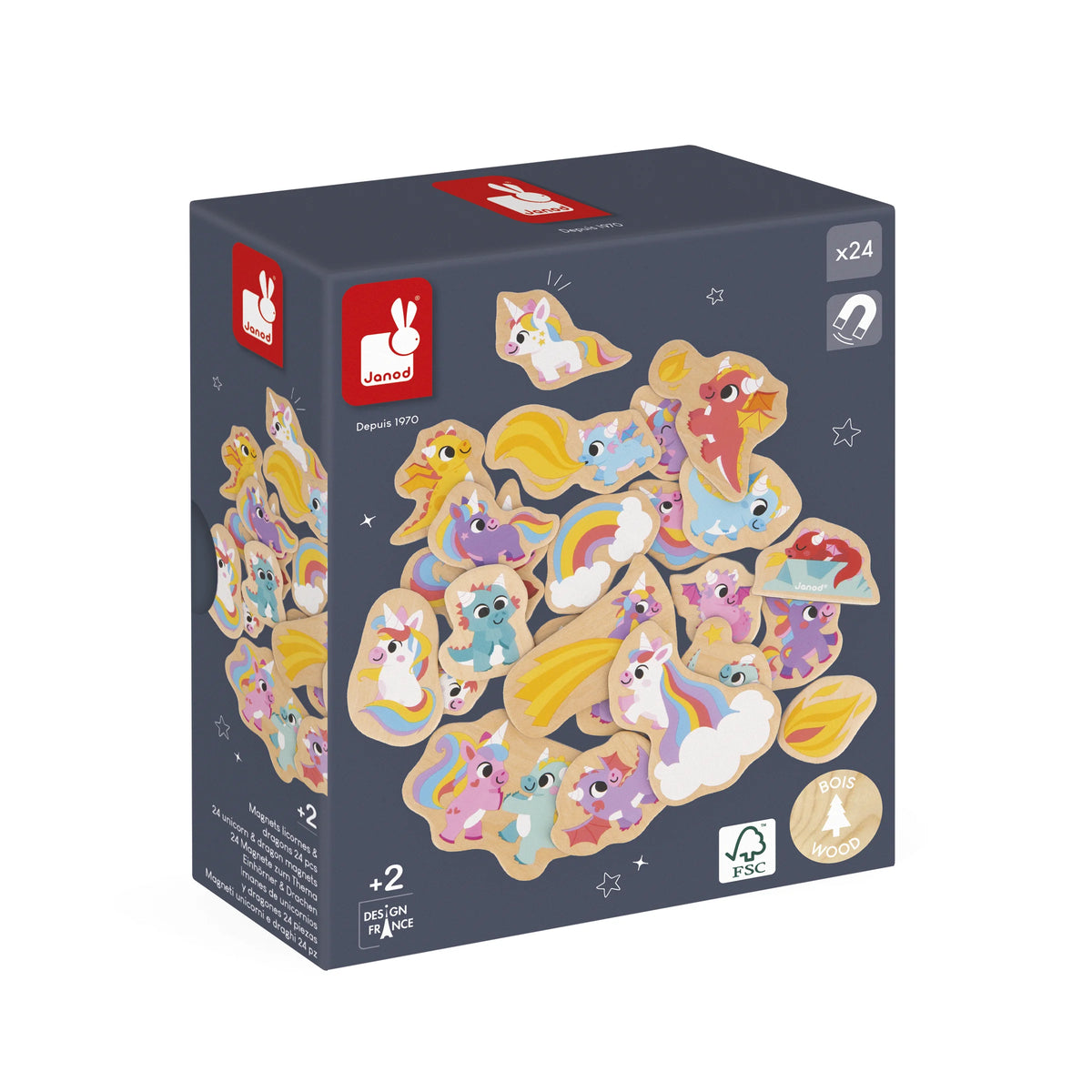 Wooden Unicorn & Dragon Magnets – 24 Pieces