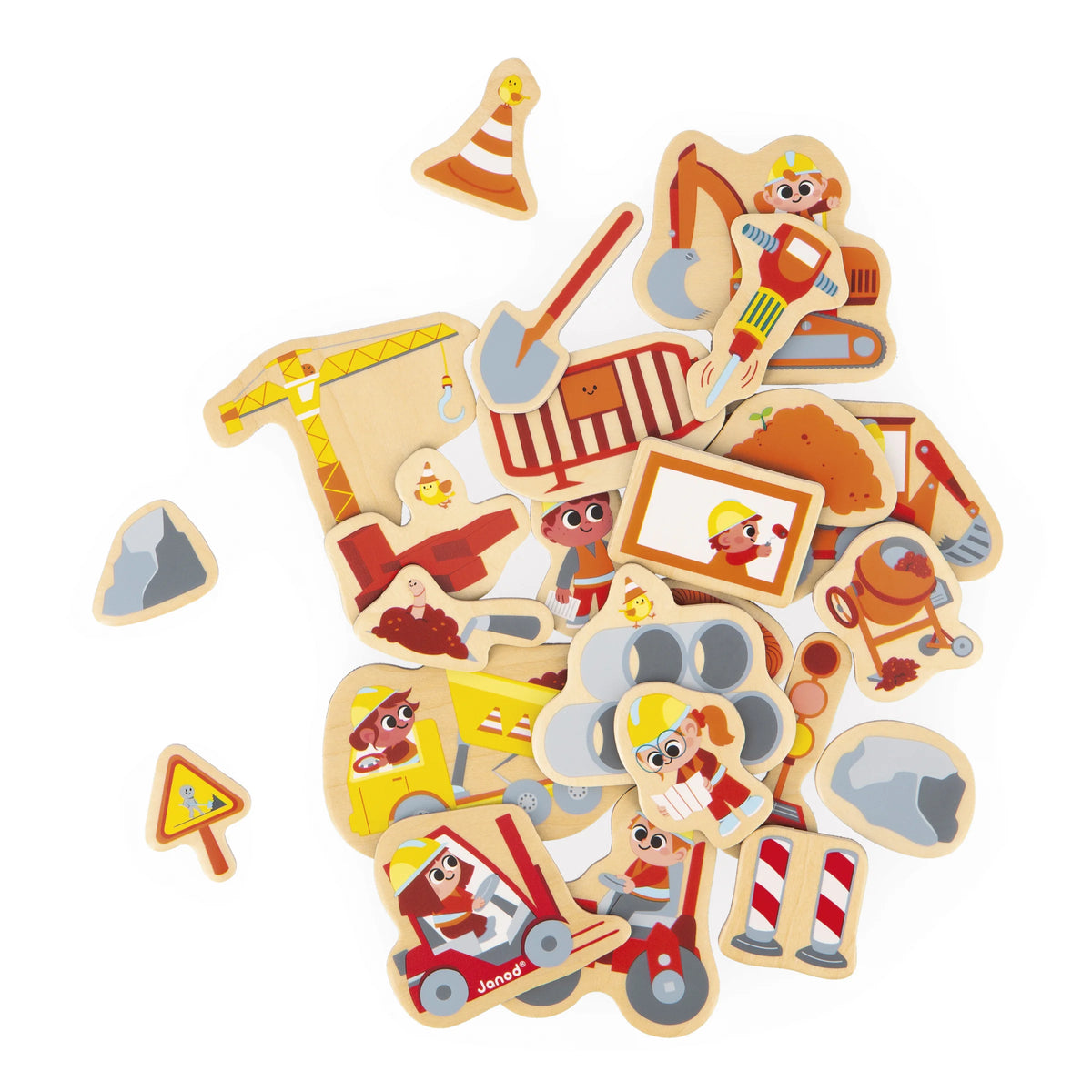 Wooden Construction Magnets – 24 Pieces