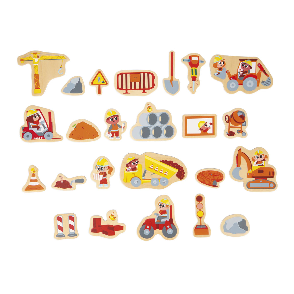 Magnets Engins de Chantier en bois – 24 pièces