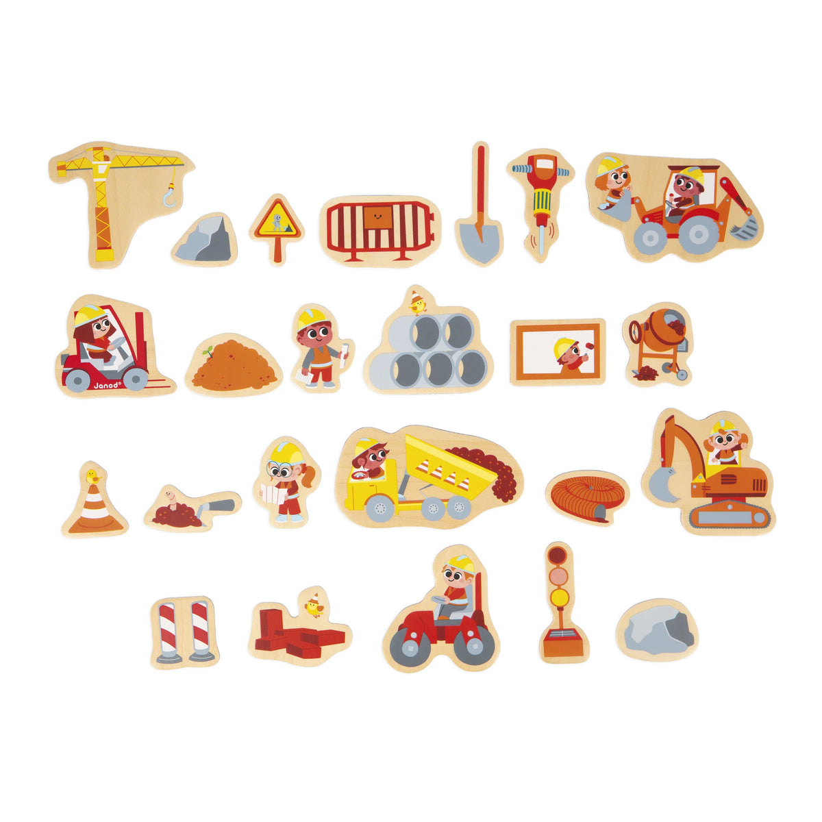 Wooden Construction Magnets – 24 Pieces