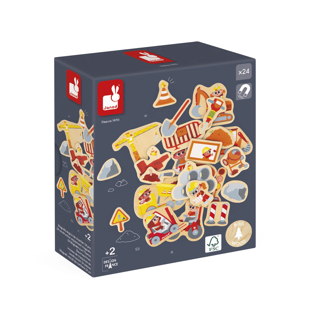 Magnets Engins de Chantier en bois – 24 pièces
