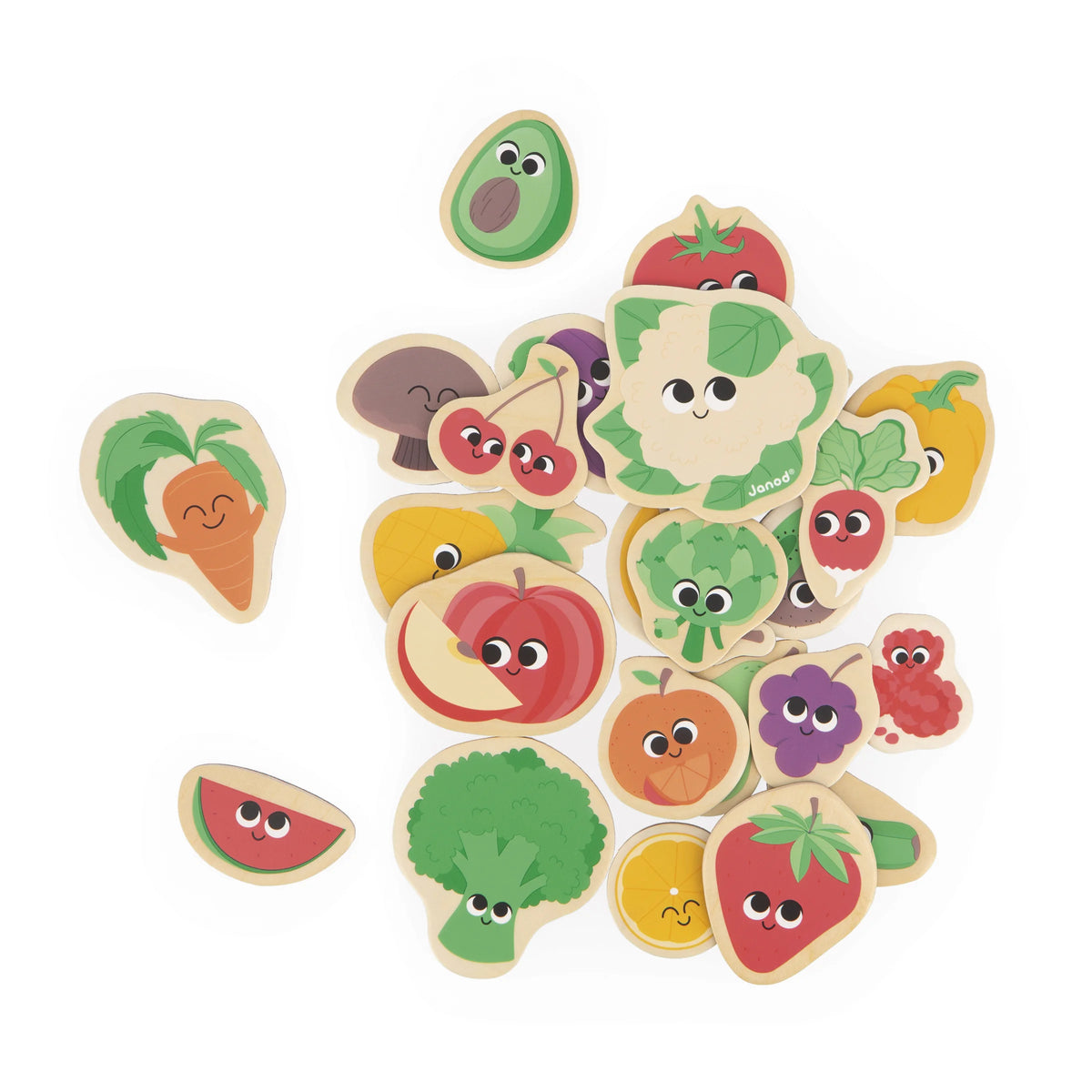 Wooden Fruit & Vegetable Magnets – 24 Pieces