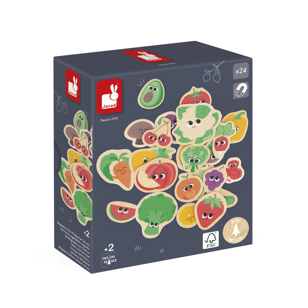 Magnets Fruits et Légumes en bois – 24 pièces