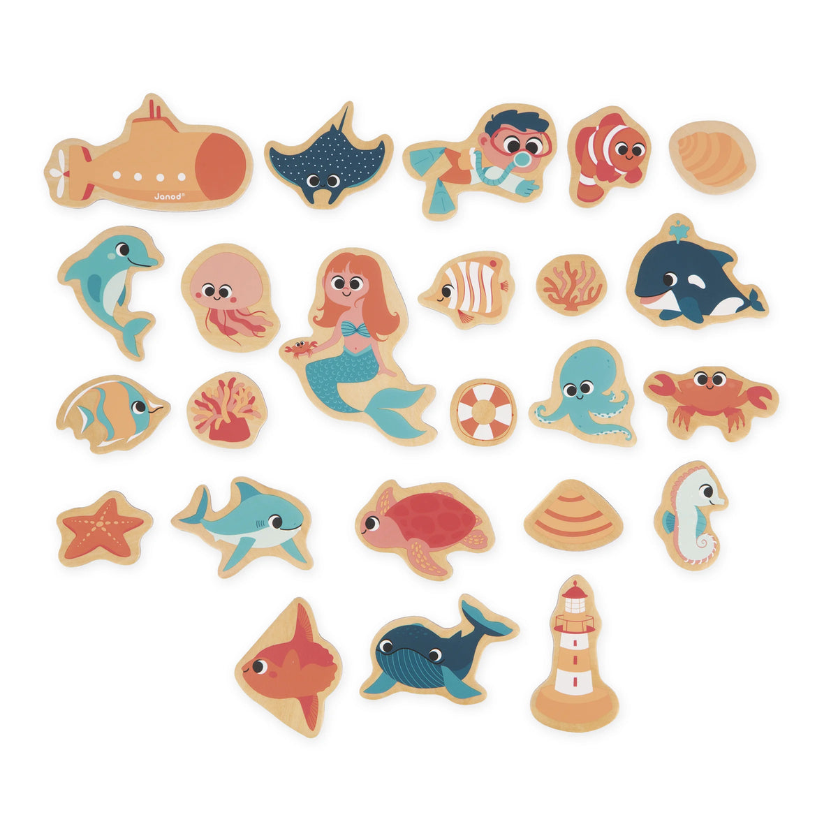 Wooden Ocean Magnets – 24 Pieces